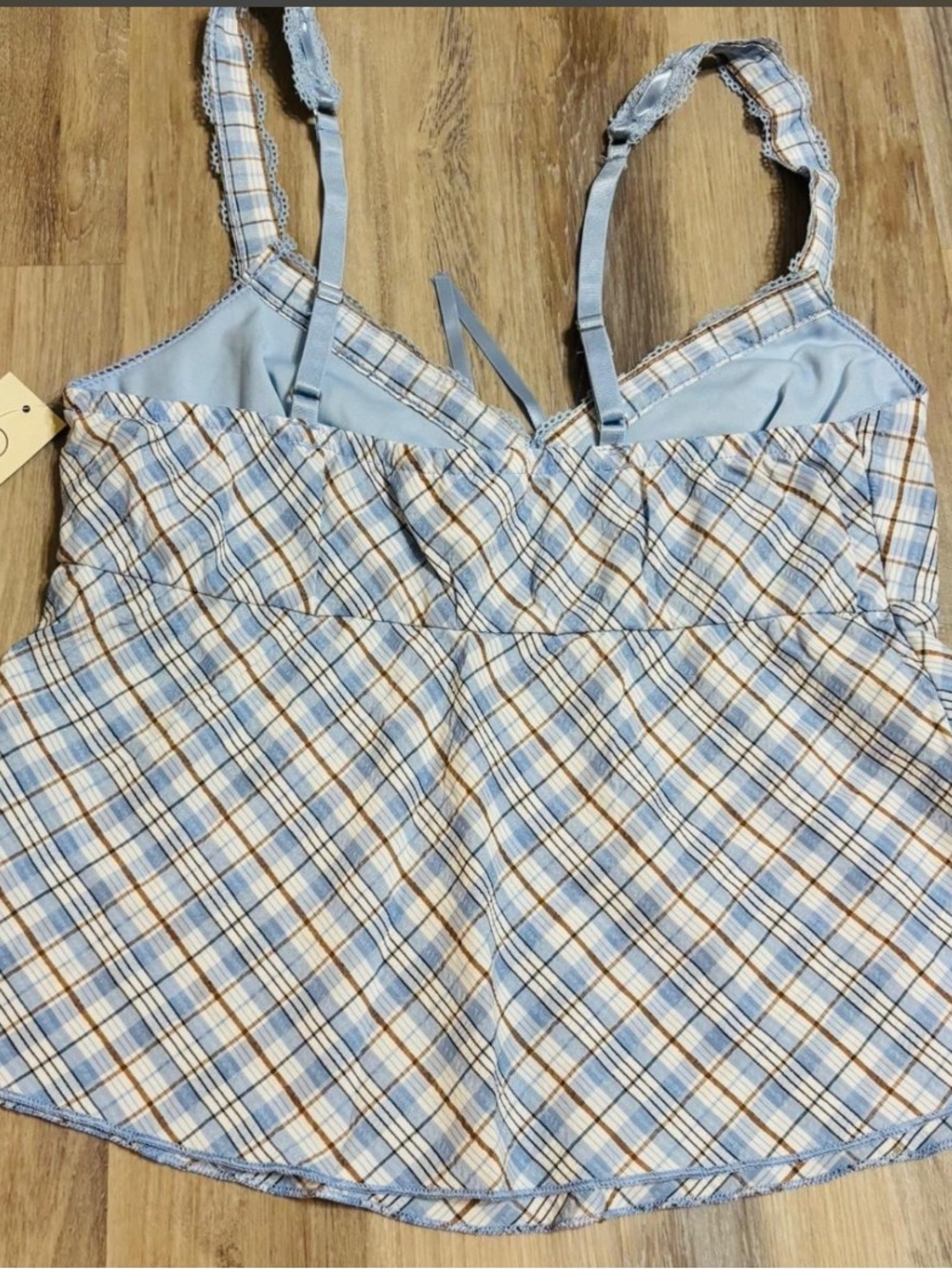 Women’s Baby Blue Plaid Babydoll Tank Size XXS NWT #Y2k #Cottagecore - Picture 2 of 3